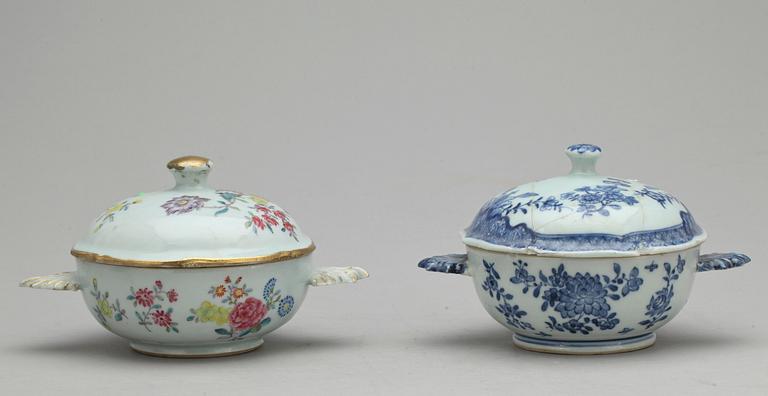 EQUELLER med LOCK, två stycken, kompaniporslin. Qing dynastin, Qianlong (1736-95).