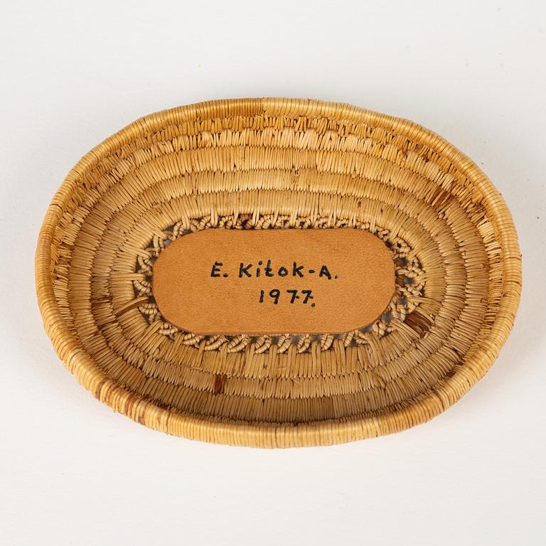 A birch root box by Ellen Kitok-Andersson, signed and dated 1977.