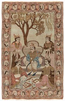 A semi-antique pictoral Kashan rug, c 214,5 x 135 cm.
