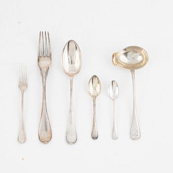 Bestickservisdelar, 40 st, silver, "Svensk rund", bl.a. GAB, Stockholm 1967.