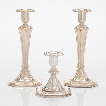 Three silver candlesticks, Auran Kultaseppä, Turku 1968-1981.