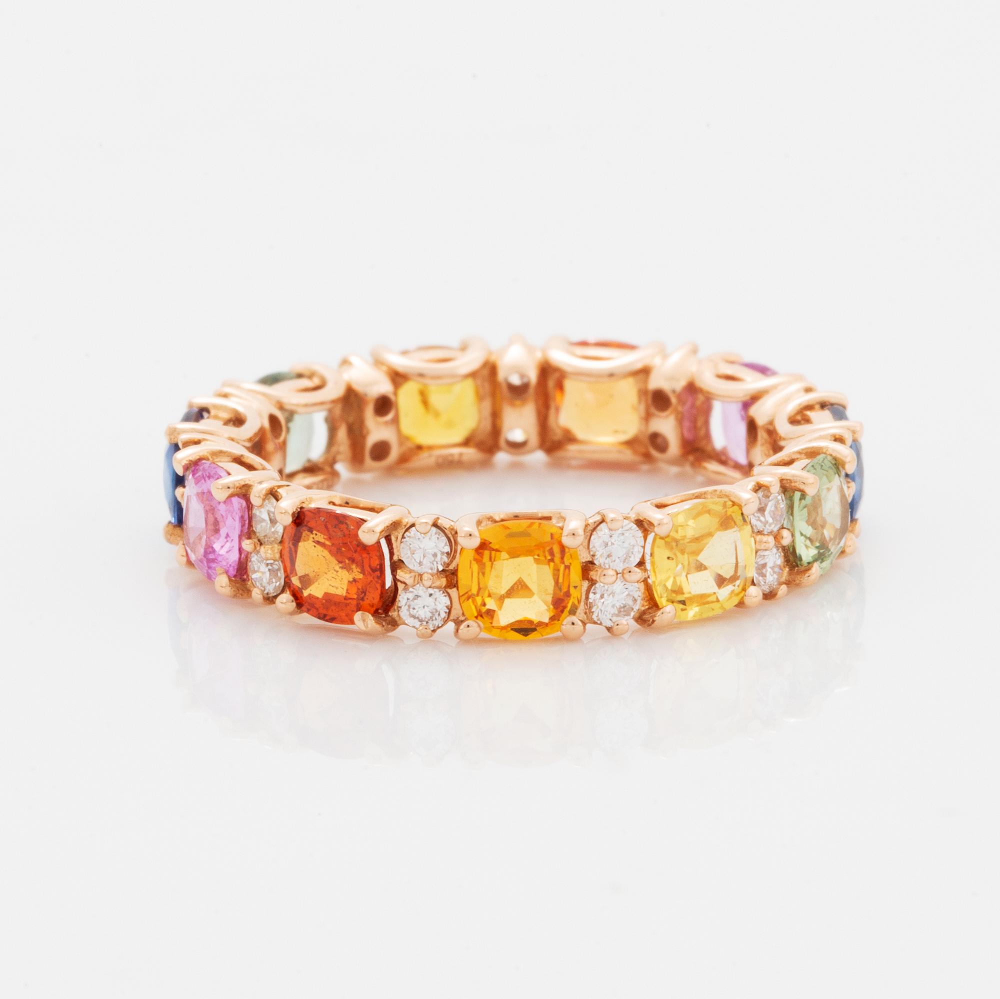 Multi coloured sapphire and diamond ring.