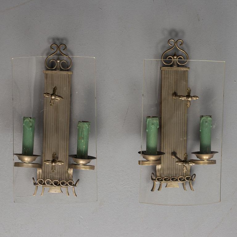 VÄGGLAMPETTER, ett par, Art Déco, 1920-tal.
