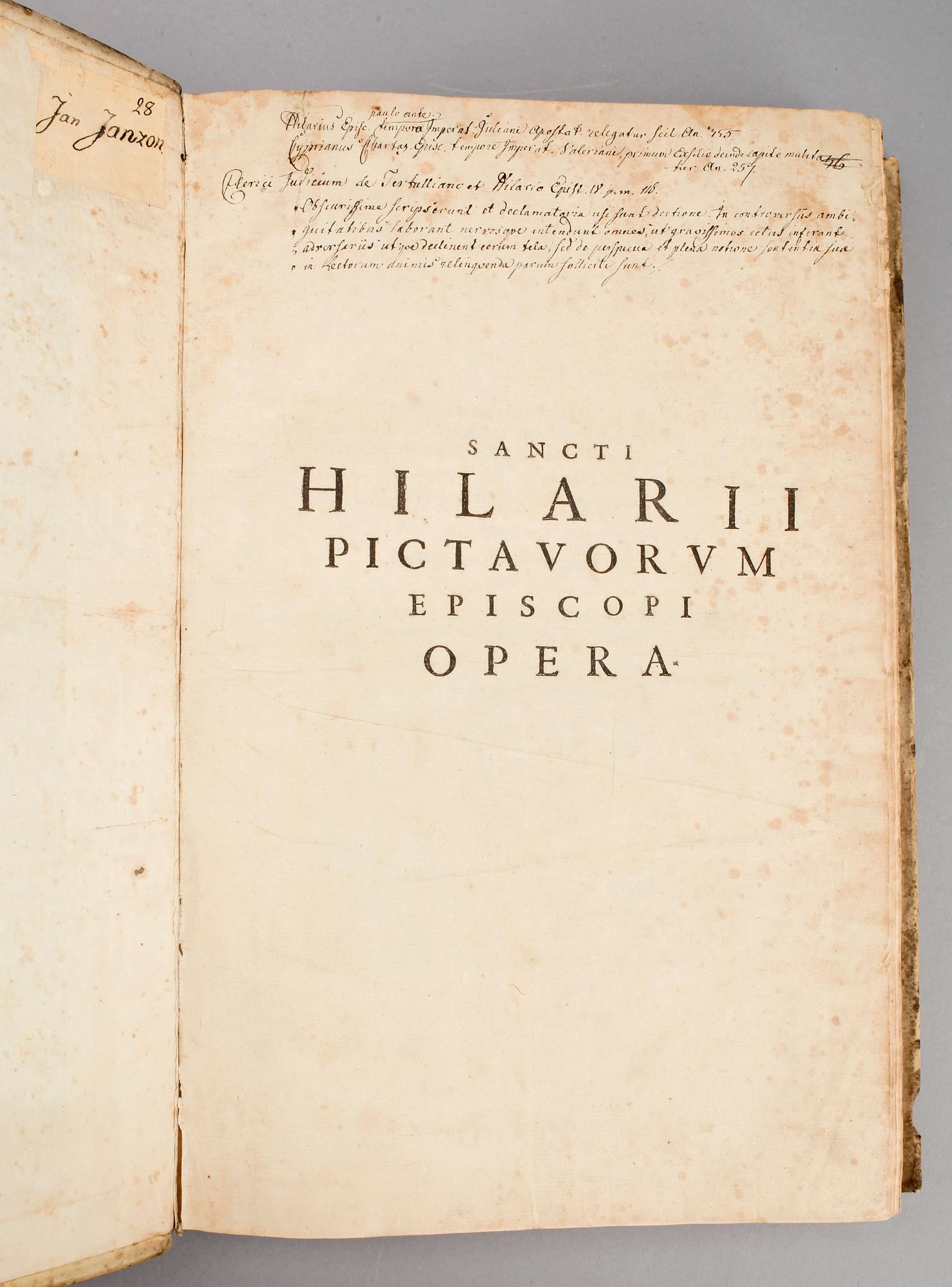 BÖCKER, 2 sambundna, "Sancti Hilarii pictavorum...opera" resp "S. Caecilii Cypriani Carthaginiensis...", Köln 1617.