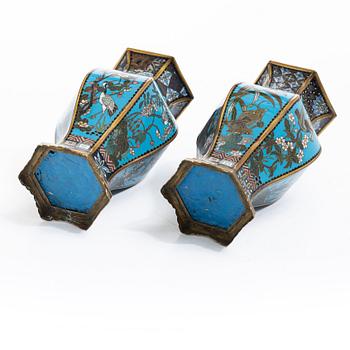 A pair of Japanese cloisonné hexagonal vases, Meiji (1868-1912).