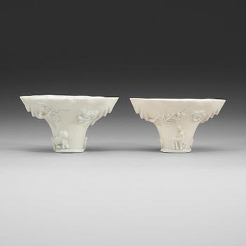 83A. Two blanc de chine libation cups, Qing dynasty, Kangxi (1662-1722).