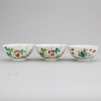 A set of three famille rose bowls, China, 20th Century.