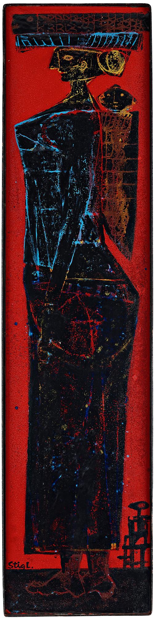 Stig Lindberg, an enamel panel for Gustavsberg, Sweden 1950's.