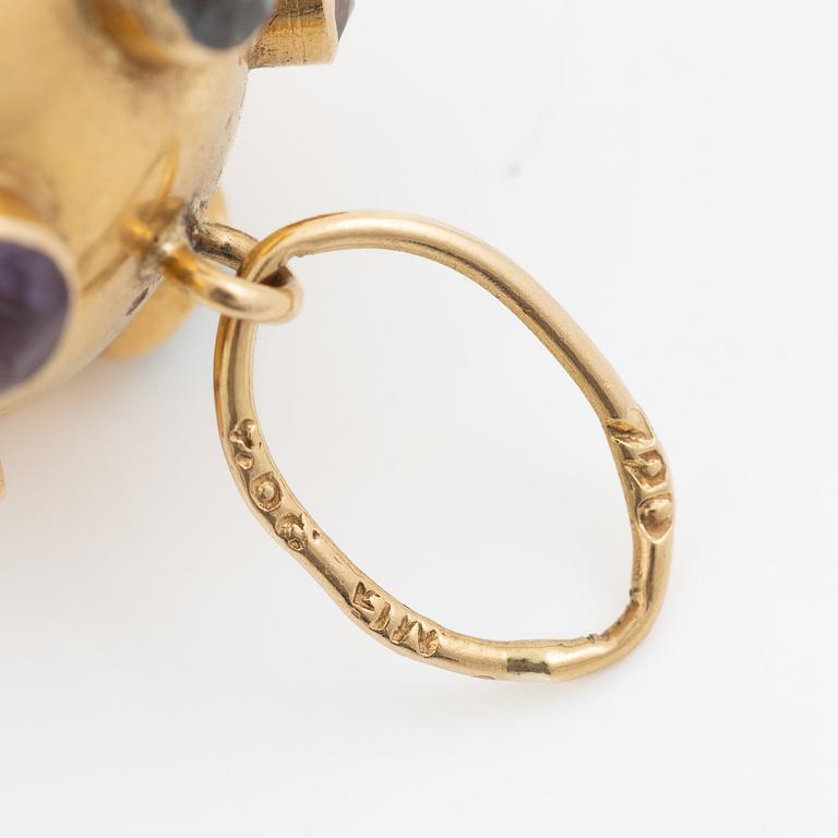 Pendant, "sputnik", 18K gold with coloured stones.