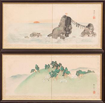 Unidentified artist, two water colors, Japan 20th Century.