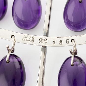 Vivianna Torun Bülow-Hübe, a necklace with a pendant, No. 160 and No. 35, sterling silver  with amethyst, for Georg Jensen, Copenhagen.