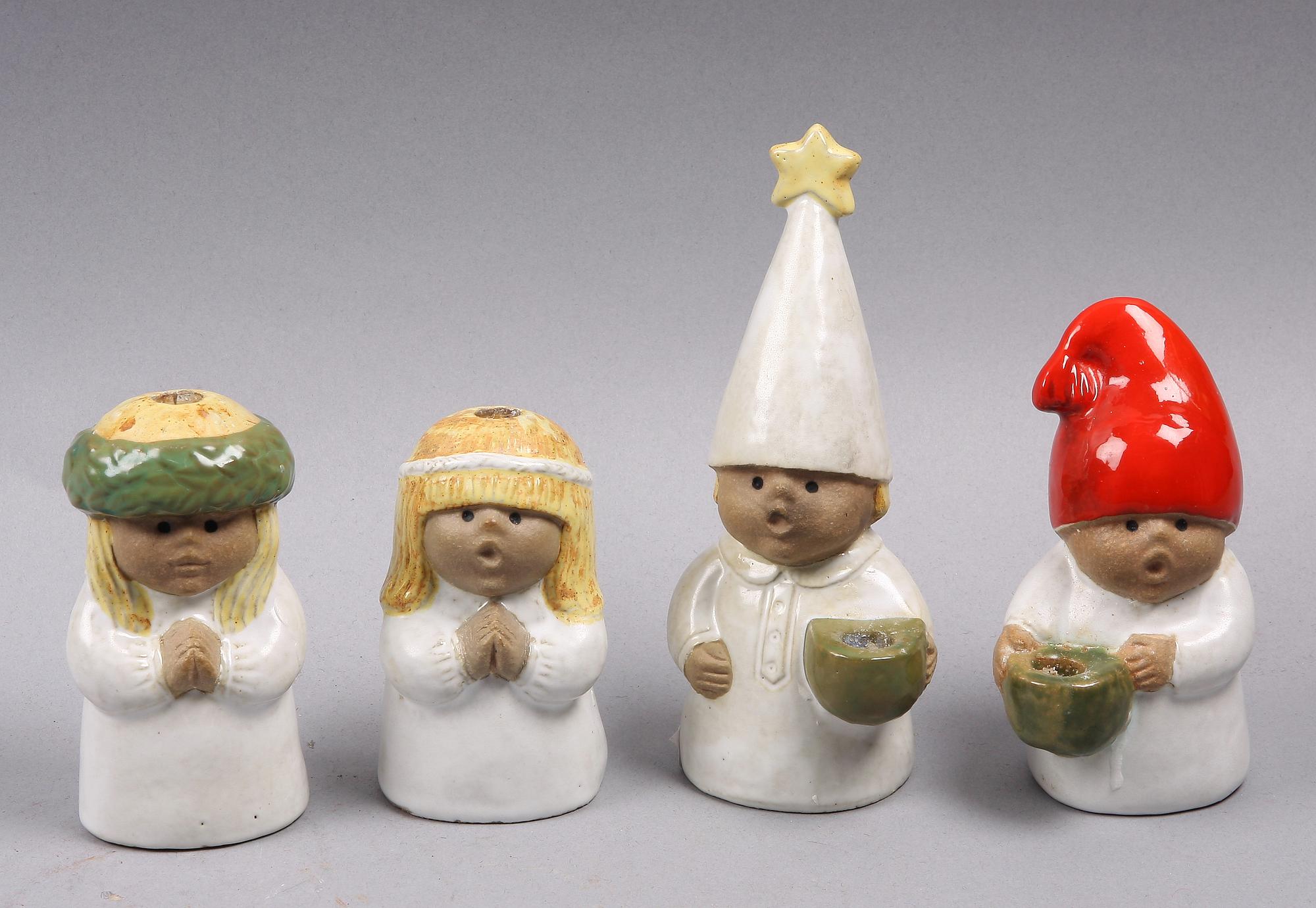 FIGURINER, 4 st. Stengods. Lisa Larson, Gustavsberg. "Advent" formgivna 1978.