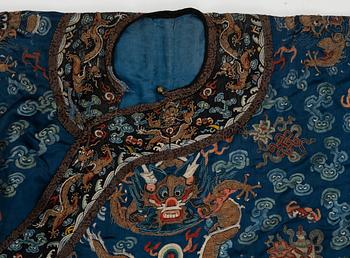 A Chinese embroidered silk robe, Qing dynasty, 19th Century.