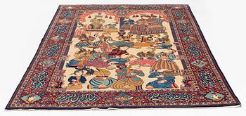 An antique Keshan Dabir carpet 'Yusuf & Zulaikha', c. 272 x 171 cm.
