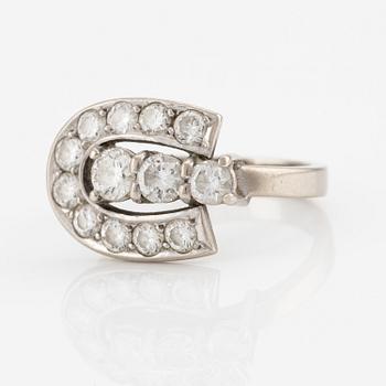 Ring, 18K white gold in the shape of a horseshoe with brilliant-cut diamonds.