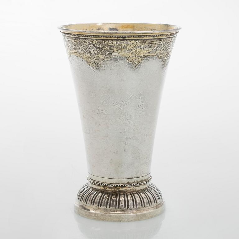 A parcel-gilt silver cup, maker's mark of Gustaf Stafhell the Elder, Stockholm 1743.