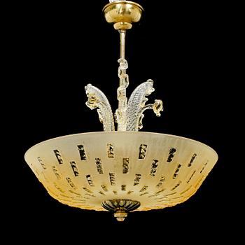 TAKLAMPA, glas, Orrefors, omkring 1900-talets mitt. Höjd ca 55 cm.
