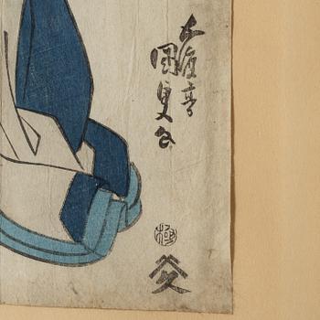 Two woodblock prints by Utagawa Kuniteru I, 1853, and by Utagawa Kunisada(Toyokuni III), first half of the 19th century.