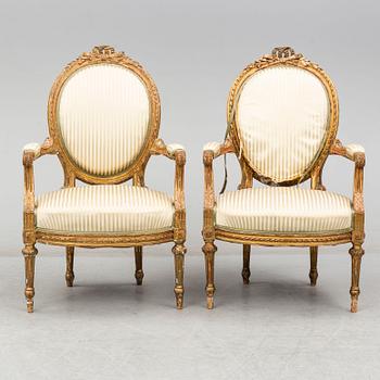 KARMSTOLAR, ett par, Louis XVI-stil, Frankrike, 1800-talets slut.