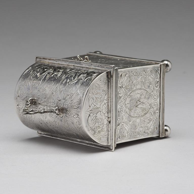 A Dutch silver wedding casket / knottekistje, pseudo marks.