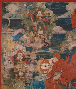 A Mongolian thangka depicting the nine Drala brothers, 19th century.