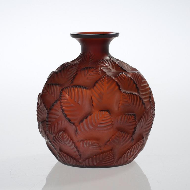 A René Lalique partly frosted amber glass 'Ormeaux' vase, France 1920's-30's.