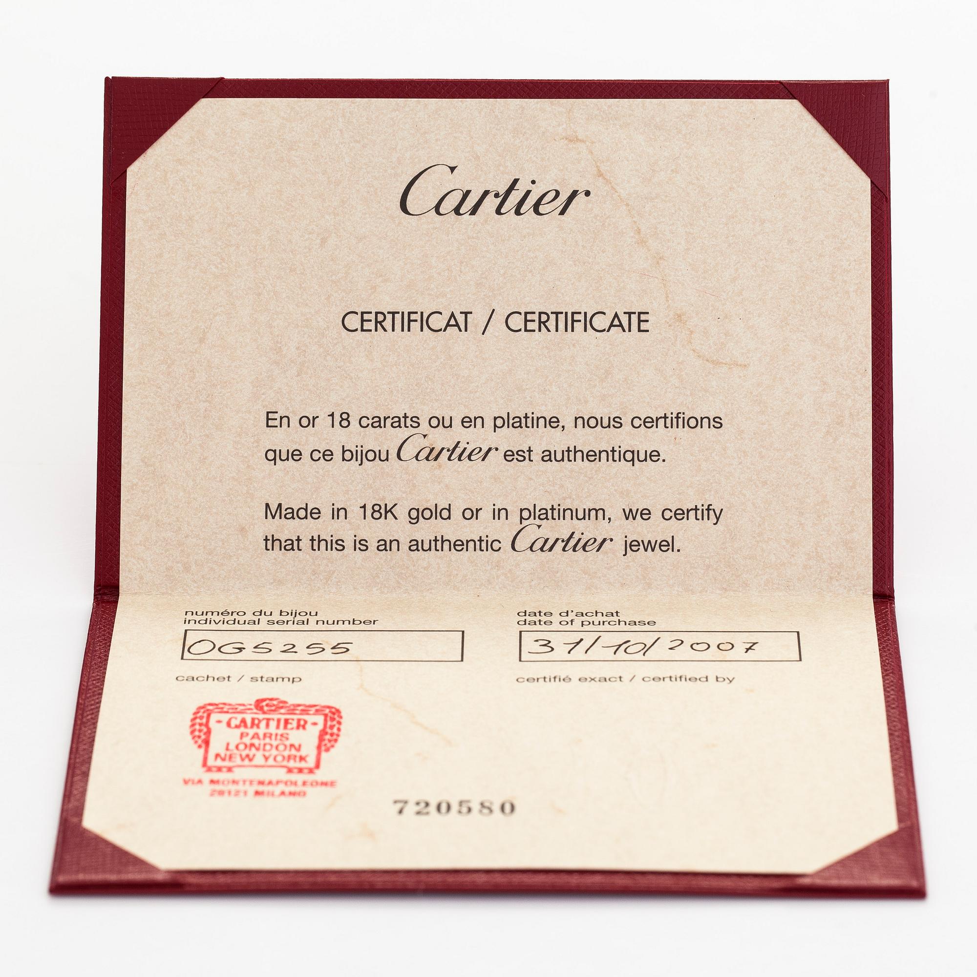 Cartier, Korvakorut, "Love", 18K valkokultaa, briljanttihiottuja timantteja.