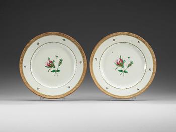 1588. A pair of famille rose dinner plates, Qing dynasty, Qianlong (1736-95), dated 1789.