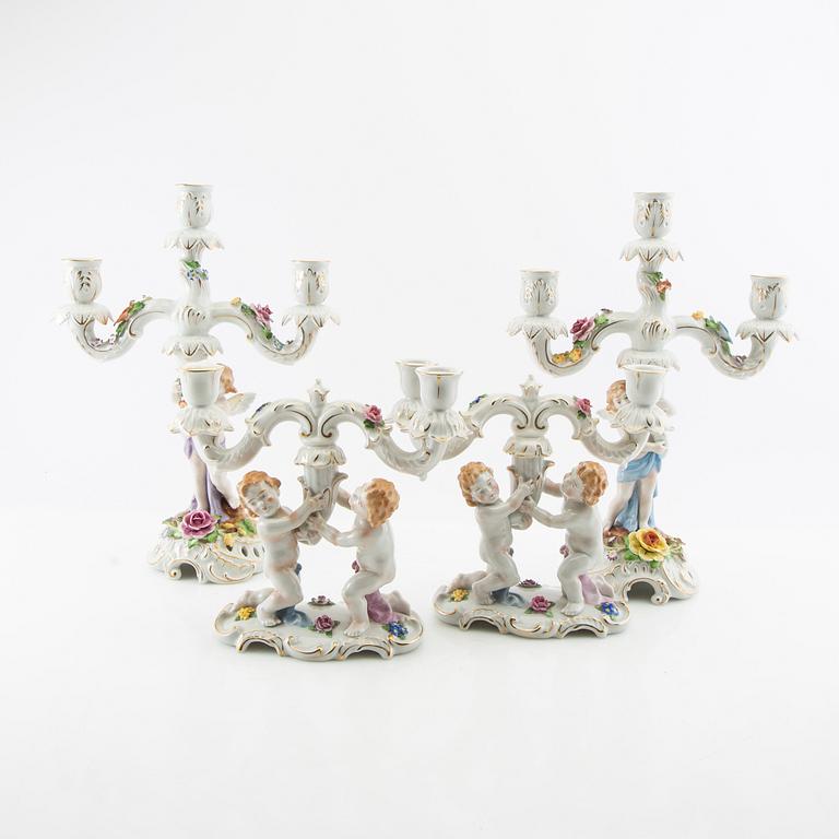 Candelabras two pairs Schmierholz Germany mid-20th century porcelain.