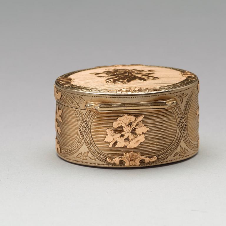 A French 18th century 18ct gold box, mark of Jean-Charles Dubos, Paris 1758.