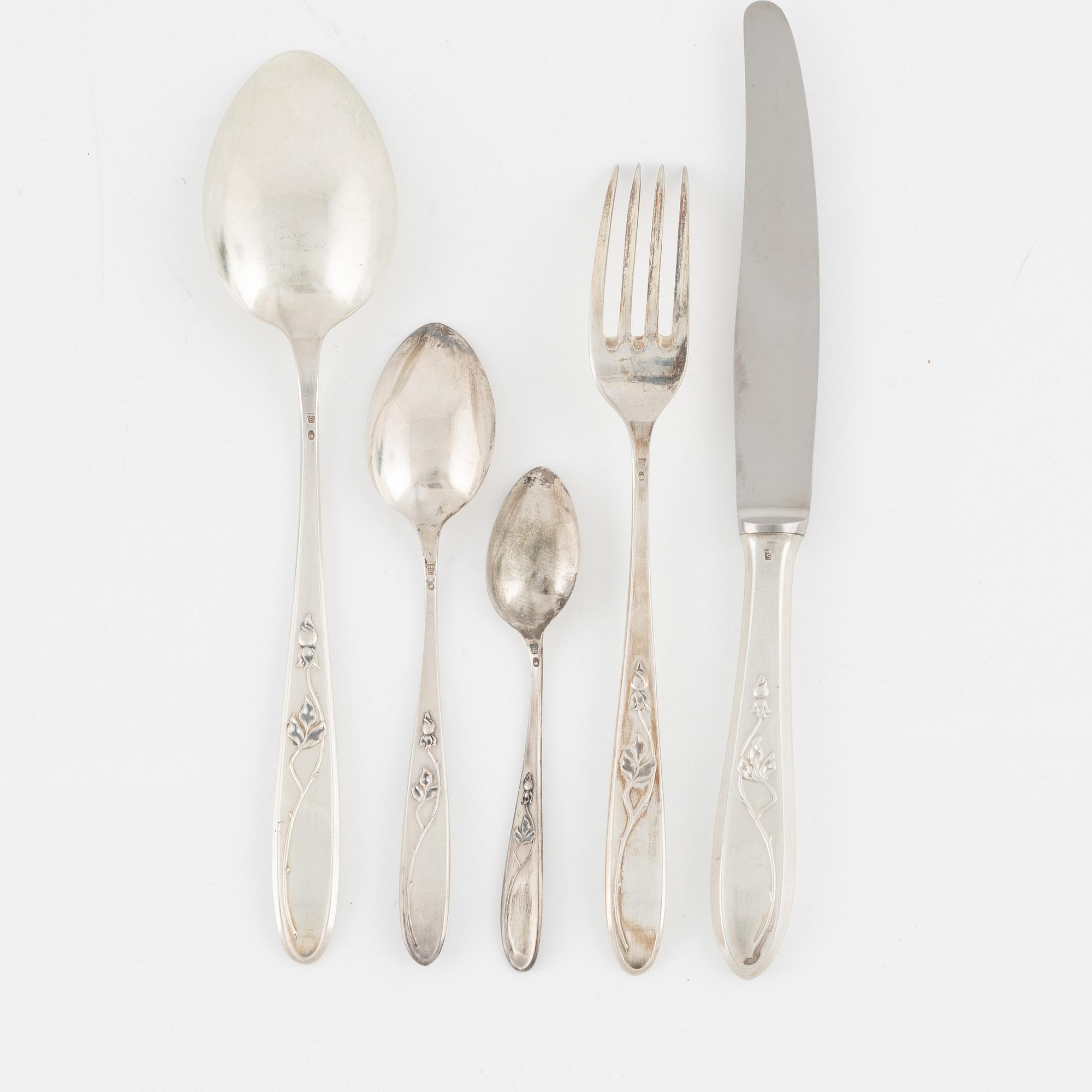 A 30-piece 800 silver cutlery, Warsaw, Poland, after 1920.
