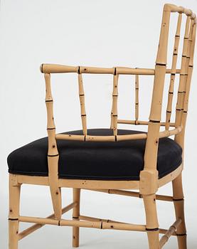 A pair of late Gustavian bamboo imitation armchairs by Ephraim Ståhl, master in Stockholm 1794-1820.