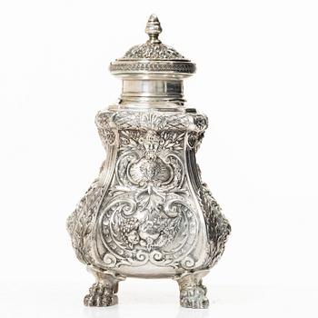 A Rococo style silver tea caddy, Swedish import mark, 20th century.