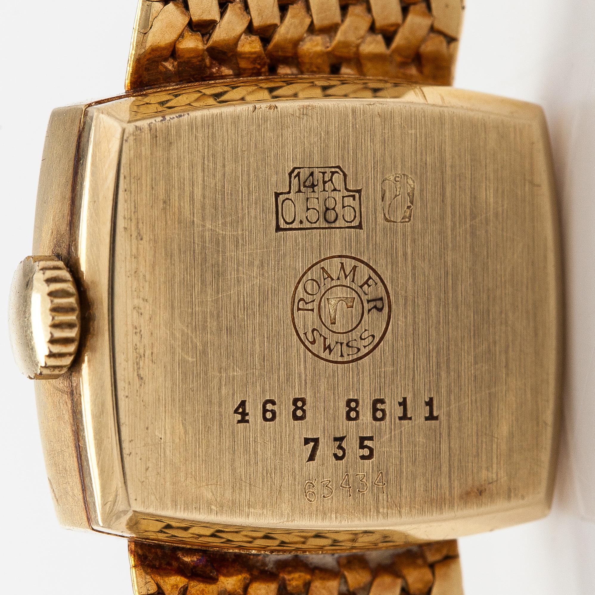 Roamer, armbandsur, 19 x 17 mm, 14K guld, manuell.