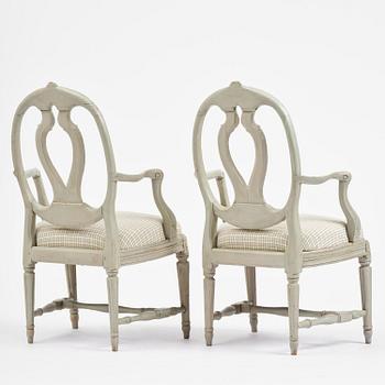 A pair of Gustavian open armchairs, Stockholm, late 18th century.