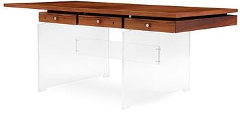 99. A Poul Nørreklit palisander top desk with plexiglass base, Sigurd Hansens Møbelfabrik, Denmark 1960's.