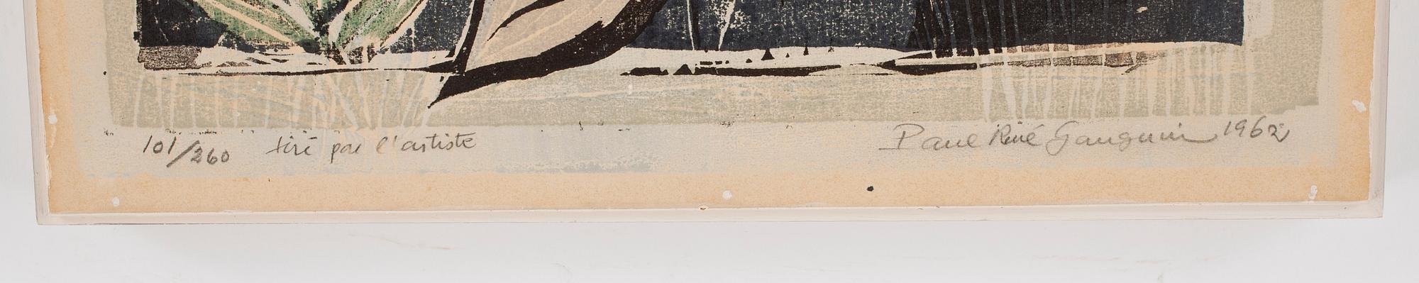 PAUL RENE GAUGUIN, träsnitt, signerad och numrerad 101/260 tiré par l'artiste, daterad 1962.