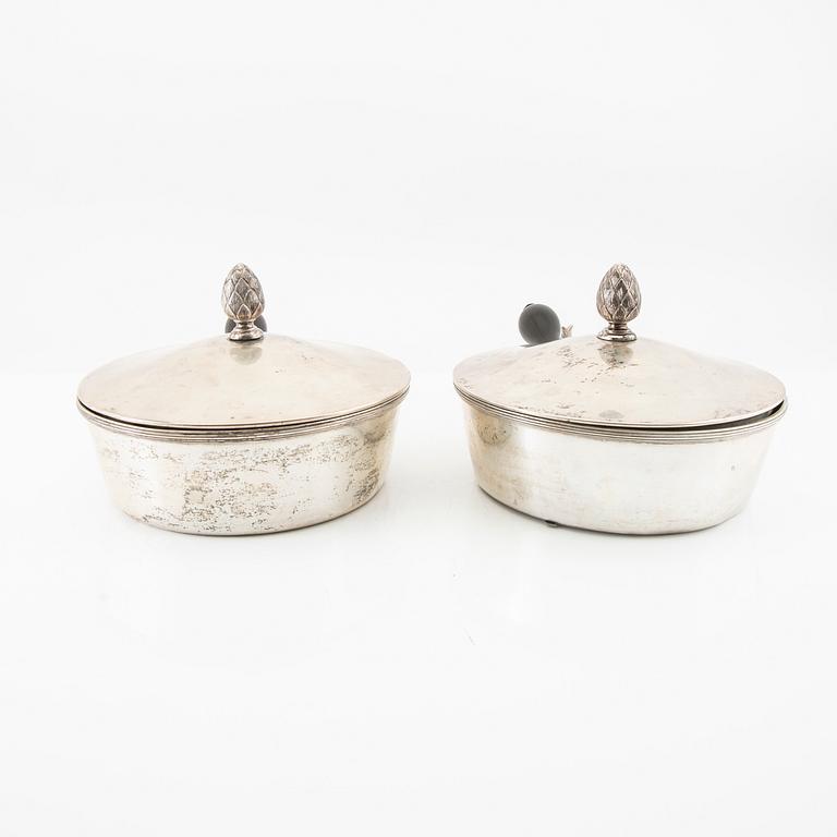 A Swedish 20th century set of two silver dishes and cover mark of B Erlandsson Kristianstad 1911 weight 1822 grams.
