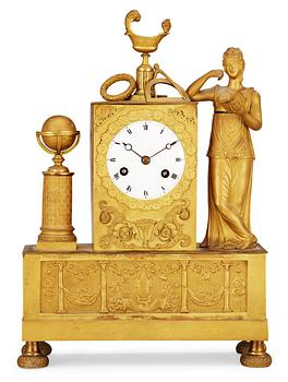 638. A French Empire early 19th century gilt bronze mantel clock.
