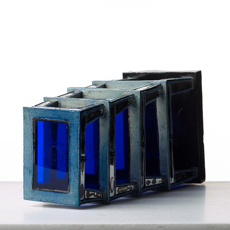 Birger Kaipiainen, a stoneware, blue glass and mirror glass sculpture, "Napoleon's table", Finland ca 1969.
