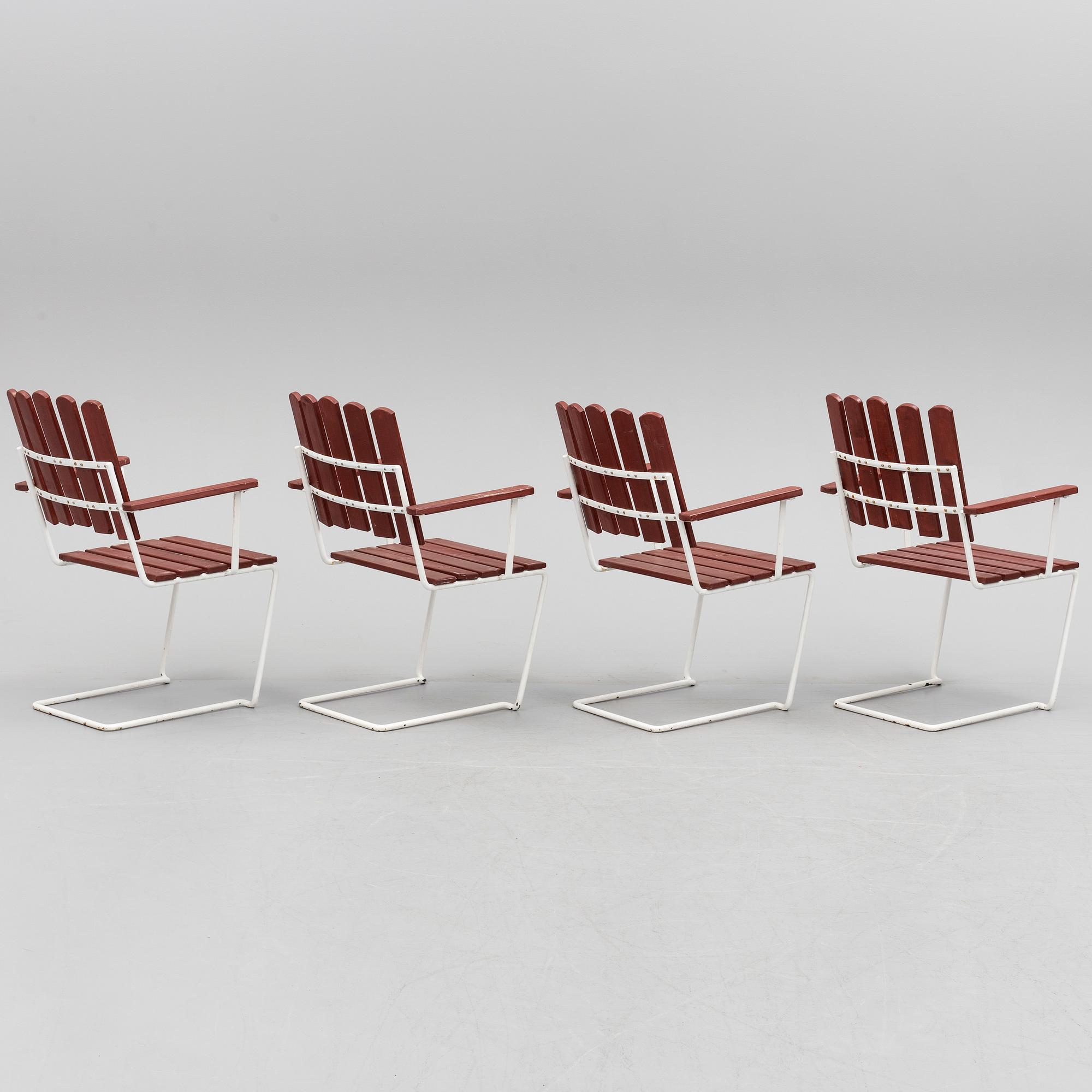 Four second half of the 20th century garden armchairs by Grythyttan stålmöbler.