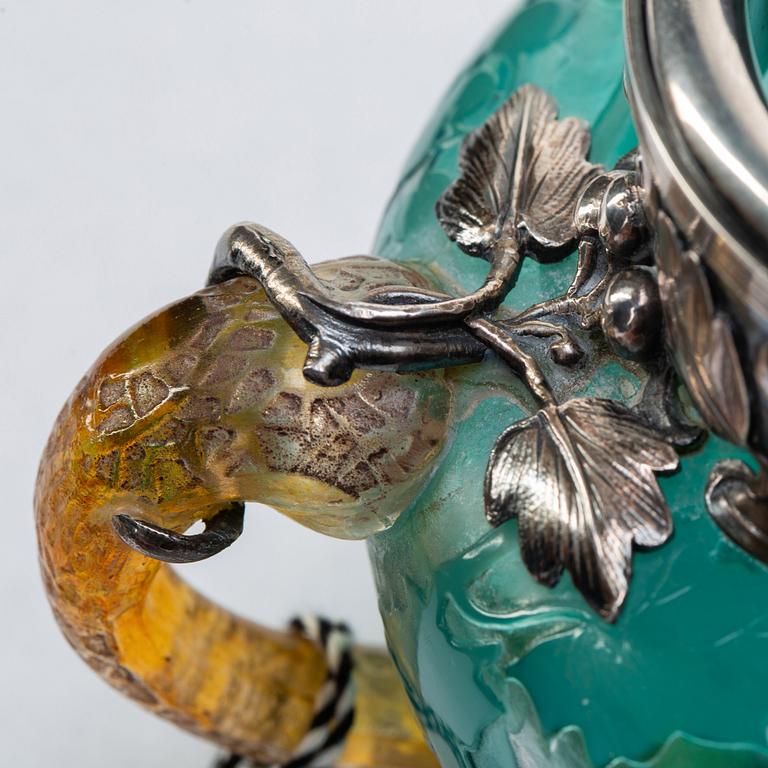 Emile Gallé, an Art Nouveau glass bowl, Nancy, France, with silver mounts by Ovchinnikov, Moscow.