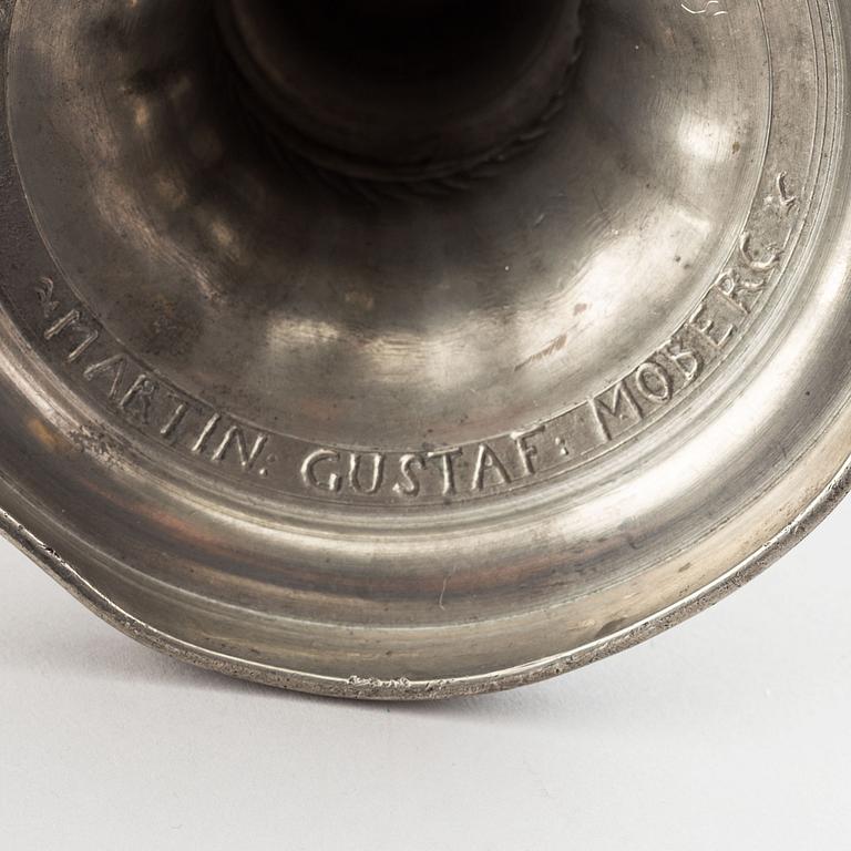 2+1 swedish pewter candlesticks, mark of Martin Gustaf Moberg, Jönköping 1791-93.