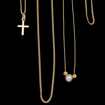 KEDJOR, 4 st, samt ÖRHÄNGEN, ett par, 18k guld resp 14k guld 1900-tal. Tot vikt 7 g.