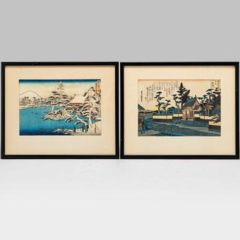 HASEGAWA SADANOBU I, two colour woodblock prints from album, Japan, 20th century.