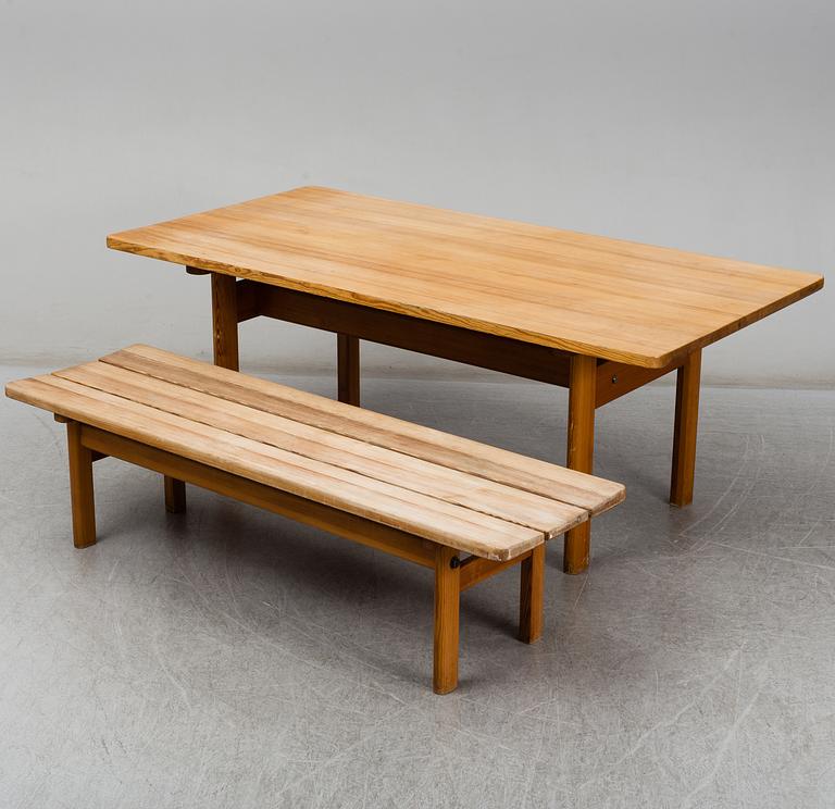A pine dining table 'Asserbo' by Børge Mogensen, and bench, 1960s/1970s.