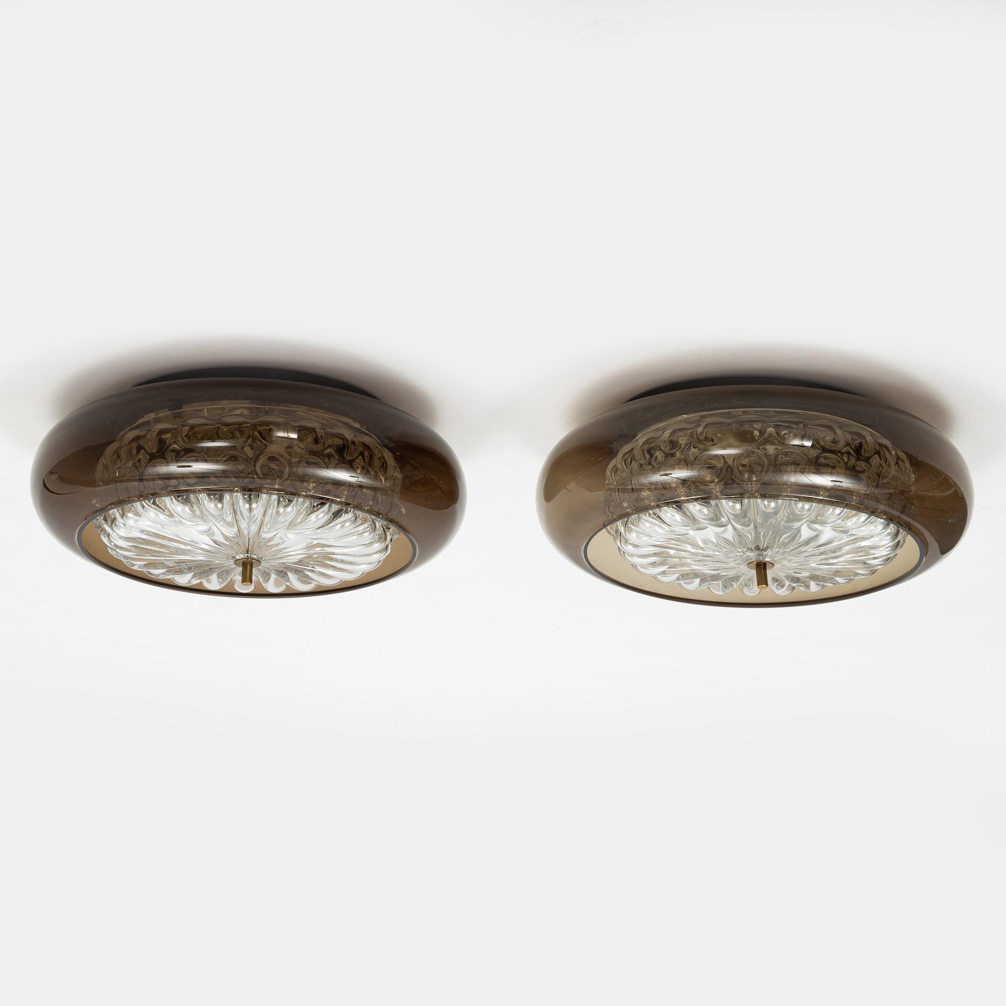 Carl Fagerlund, vägglampor/taklampor, ett par, Orrefors, 1970-tal.