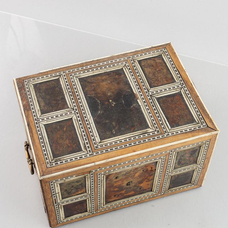 A Spanish colonial bone and tortoise inlayed writing-box, circa 1700.