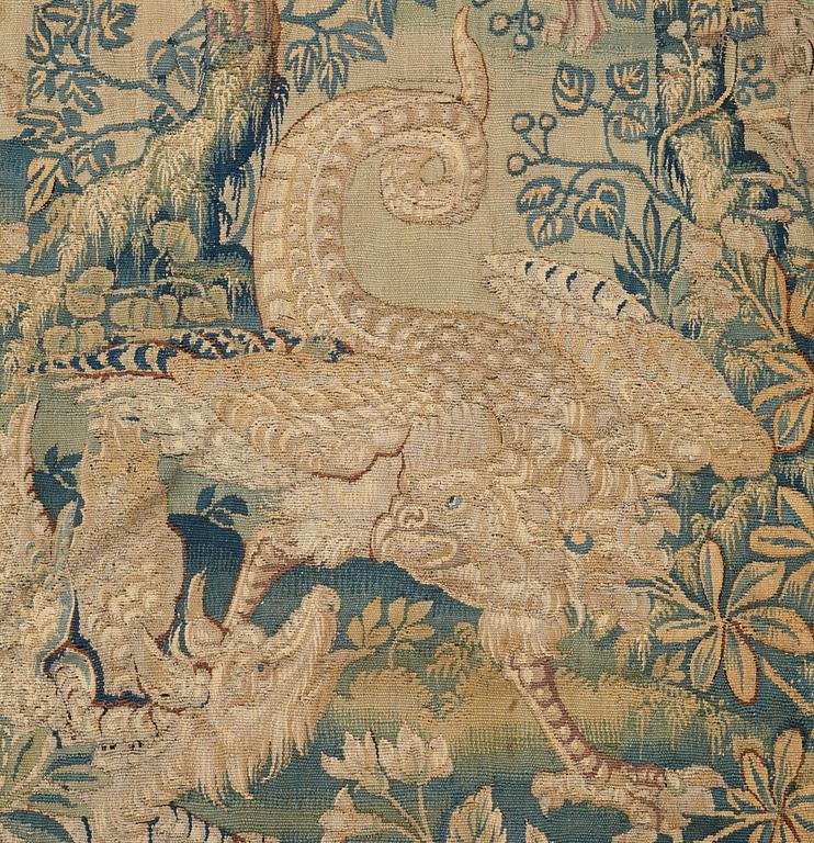 VÄVD TAPET, gobelängteknik, ca 191,5 x 220,5 cm, Flandern 1500-tal. Järnstång medföljer.