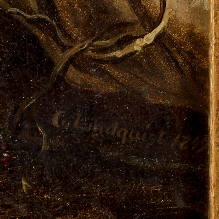 OKÄND KONSTNÄR, olja på duk, signerad G Lindquist, daterad 1849.